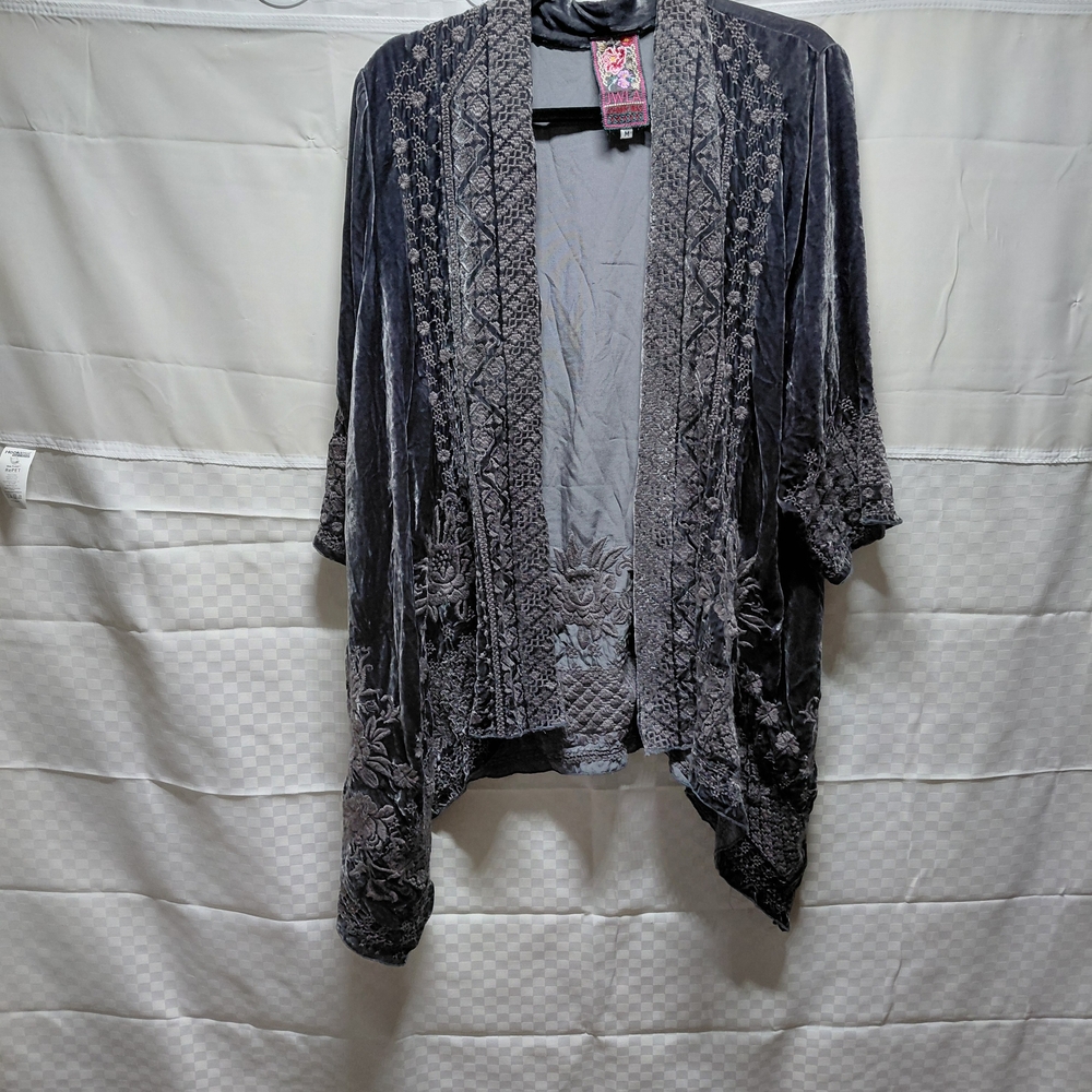 Johnny Was Gray Embroidered Floral Label Jacket